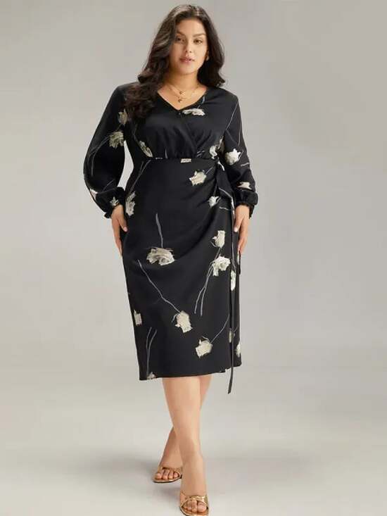 Bloomchic Dresses & Skirts - Plus Size 30 | 6x Bloomchic Women's Floral Long-Sleeve Wrap Dress with Pockets